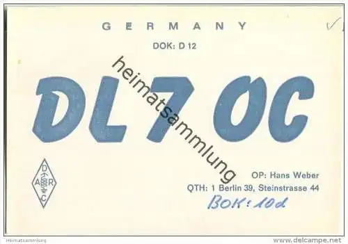QSL - QTH - Funkkarte - DL7OC - Berlin-Zehlendorf - 1969