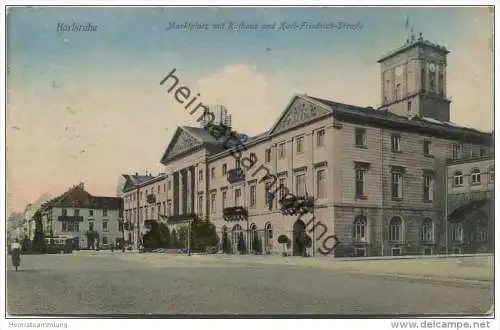 Karlsruhe - Marktplatz mit Rathaus und Karl-Friedrich-Strasse