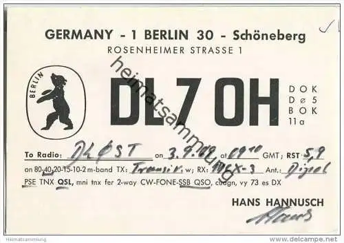 QSL - QTH - Funkkarte - DL7OH - Berlin-Schöneberg - 1969