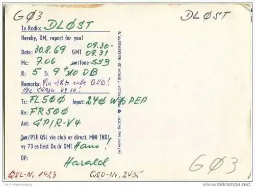 QSL - QTH - Funkkarte - DK1YU - Bonn - 1969