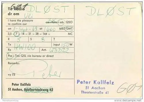 QSL - QTH - Funkkarte - DL8YR - Aachen - 1969