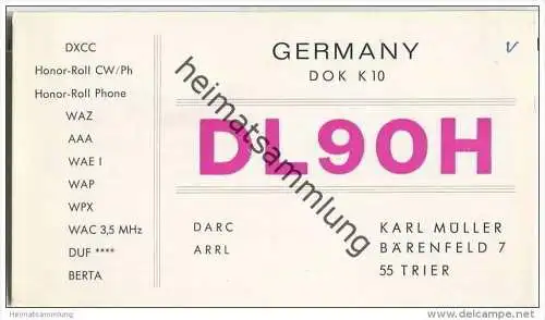 QSL - QTH - Funkkarte - DL9OH - Trier - 1969