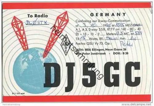 QSL - QTH - Funkkarte - DJ5GC - Ellingen - 1965