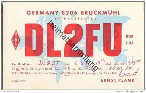 QSL - QTH - Funkkarte - DL2FU - Bruckmühl - 1967