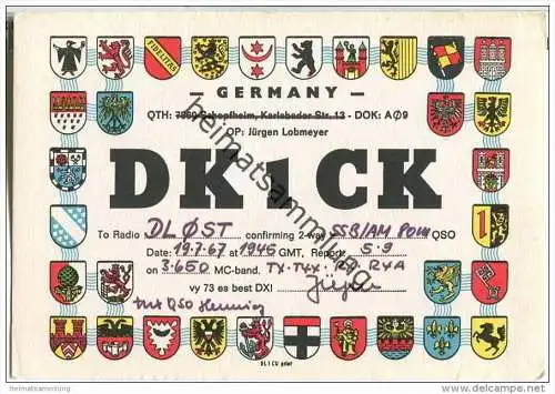 QSL - QTH - Funkkarte - DK1CK - Rheinfelden - 1967