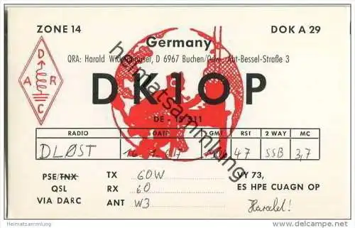 QSL - QTH - Funkkarte - DK1OP - Buchen (Odenwald) - 1967