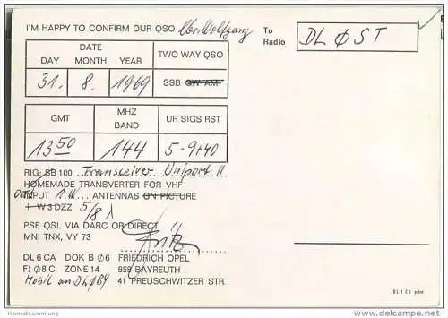 QSL - QTH - Funkkarte - DL6CA - Bayreuth - 1969