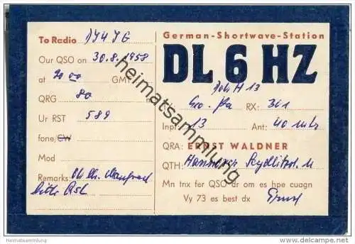 QSL - QTH - Funkkarte - DL6HZ - Hannover - 1958