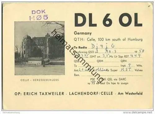 QSL - QTH - Funkkarte - DL6OL - Lachendorf - 1958