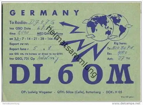 QSL - QTH - Funkkarte - DL6OM - Bergen-Sülze - 1958