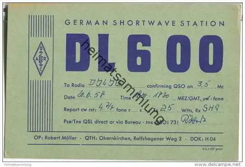QSL - QTH - Funkkarte - DL6OO - Obernkirchen - 1958