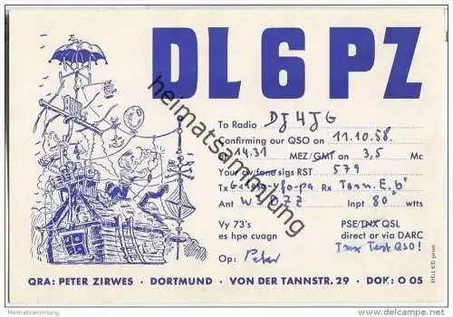 QSL - QTH - Funkkarte - DL6PZ - Dortmund  - 1958