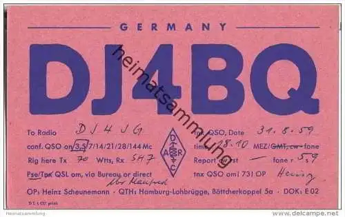 QSL - QTH - Funkkarte - DJ4BQ - Hamburg-Lohbrügge  - 1959