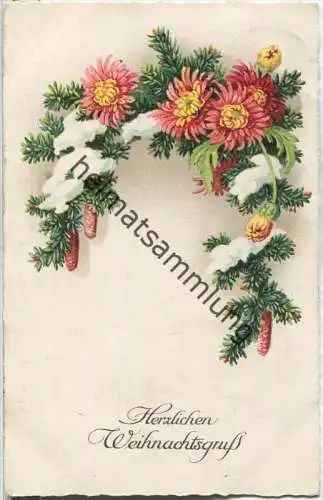 Herzlichen Weihnachtsgruß - Tannenzweige - Blumen