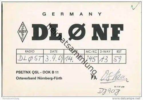 QSL - QTH - Funkkarte - DL0NF - Nürnberg-Fürth - 1969