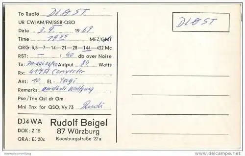 QSL - QTH - Funkkarte - DJ4WAS - Würzburg - 1969