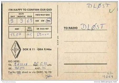 QSL - QTH - Funkkarte - DK1FE - Nürnberg - 1969