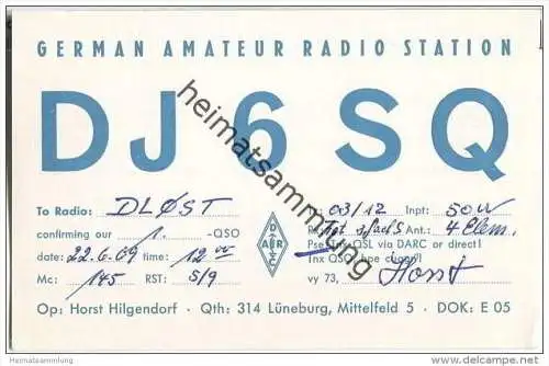 QSL - QTH - Funkkarte - DJ6SQ - Lüneburg - 1969