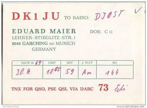 QSL - QTH - Funkkarte - DK1JU - Garching - Oktoberfest - 1969