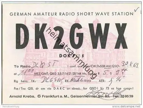 QSL - QTH - Funkkarte - DK2GWX - Frankfurt - 1969