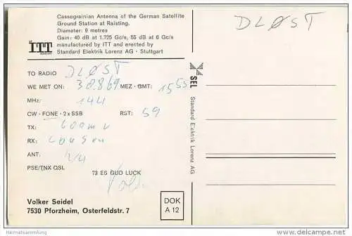 QSL - QTH - Funkkarte - DL2JG - Pforzheim - 1969