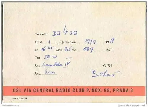 QSL - QTH - Funkkarte - OK2KJI - Tschechische Republik - Czechoslovakia - Jihlava - Bus - 1958