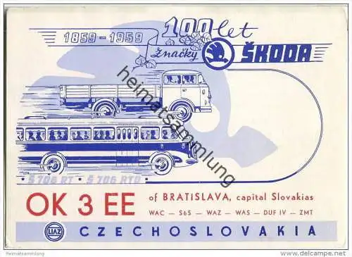 QSL - QTH - Funkkarte - OK3EE - Slowakei - Czechoslovakia - Bratislava - Skoda - 1959