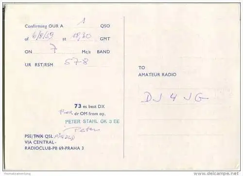 QSL - QTH - Funkkarte - OK3EE - Slowakei - Czechoslovakia - Bratislava - Skoda - 1959