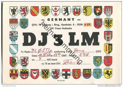 QSL - QTH - Funkkarte - DJ3LM - Freiburg - 1968