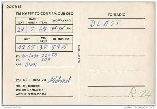 QSL - QTH - Funkkarte - DL1BR - Solingen-Wald - 1967