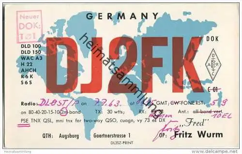 QSL - QTH - Funkkarte - DJ2FK - Augsburg - 1963