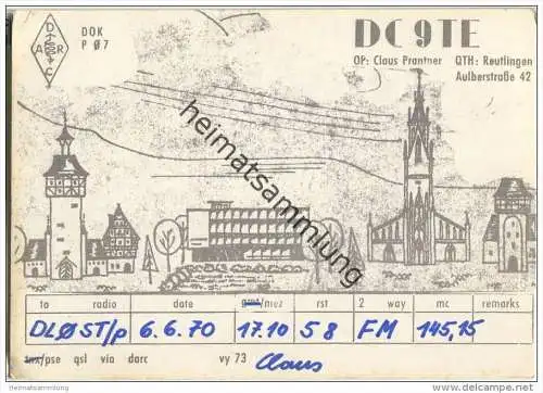 QSL - QTH - Funkkarte - DC9TE - Reutlingen - 1970