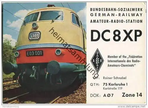QSL - QTH - Funkkarte - DC8XP - Karlsruhe - Bundesbahn-Sozialwerk - 1970