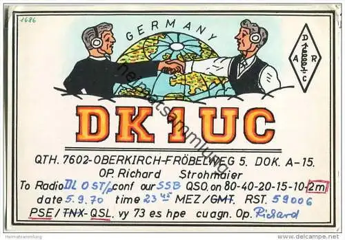 QSL - QTH - Funkkarte - DK1UC - Oberkirch - 1970