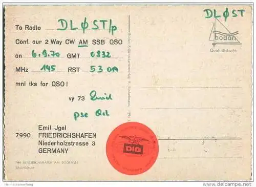 QSL - QTH - Funkkarte - DC9AG - Friedrichshafen - 1970