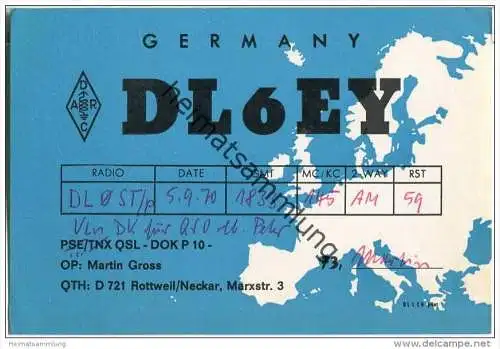 QSL - QTH - Funkkarte - DL6EY - Rottweil - 1970