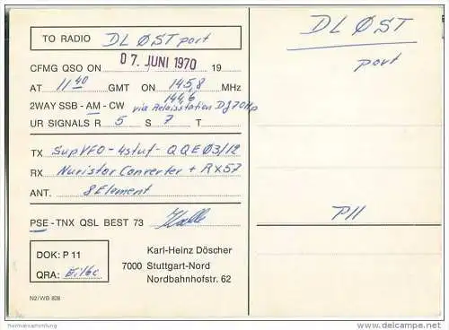 QSL - QTH - Funkkarte - DC6BO - Stuttgart-Nord - 1970