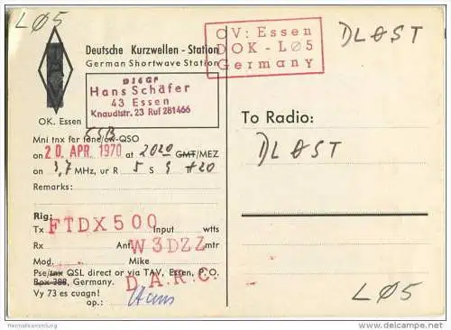 QSL - QTH - Funkkarte - DJ6GF - Essen - 1970