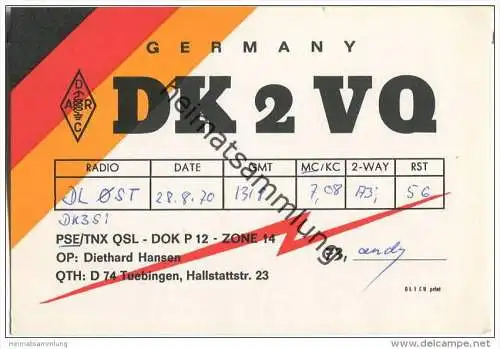 QSL - QTH - Funkkarte - DK2VQ - Tübingen - 1970