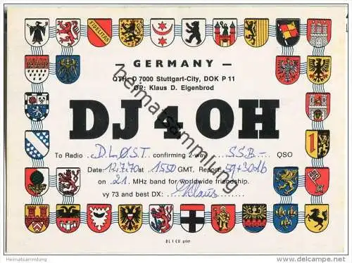 QSL - QTH - Funkkarte - DJ4OH - Stuttgart - 1970