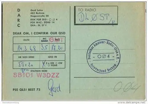 QSL - QTH - Funkkarte - DJ9IH - Bochum - 1968