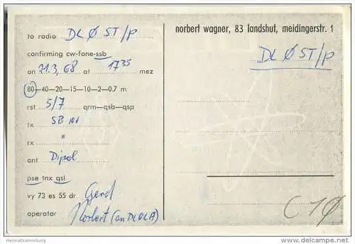 QSL - QTH - Funkkarte - DL2CF - Landshut - 1968