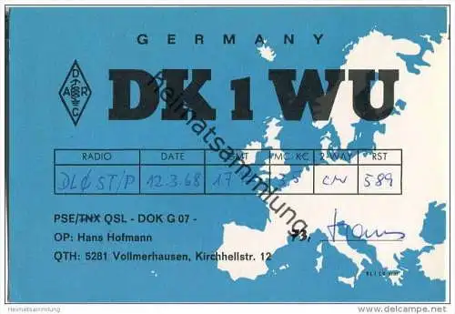 QSL - QTH - Funkkarte - DK1WU - Vollmerhausen - 1968