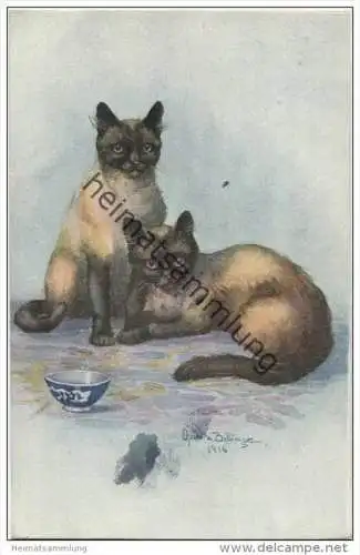 Katzen - Chats Siamois - Siamese Royal Cats - Künstlerkarte signiert Ophelie Billingen 1916
