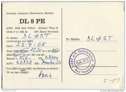 QSL - QTH - Funkkarte - DL8PE - Bad Vilbel - Gothaer Feuer - 1968