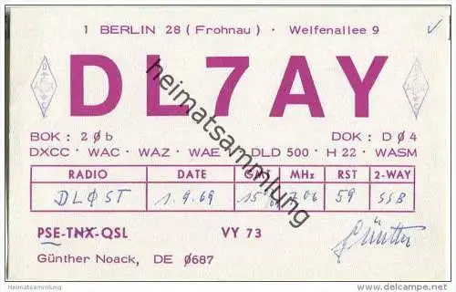 QSL - QTH - Funkkarte - DL7AY - Berlin-Frohnau - 1969