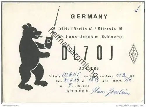 QSL - QTH - Funkkarte - DL7OJ - Berlin-Steglitz - 1969