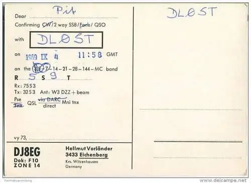 QSL - QTH - Funkkarte - DJ8EG - Eichenberg - 1969