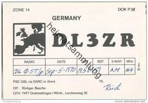 QSL - QTH - Funkkarte - DL3ZR - Albstadt - Onstmettingen - 1970