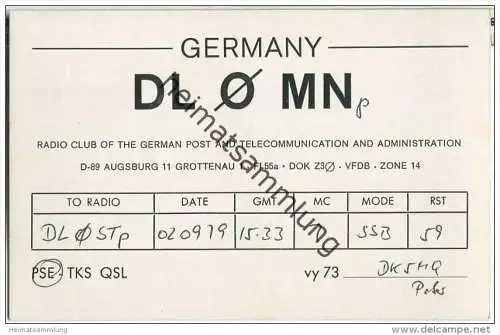 QSL - QTH - Funkkarte - DL0MN - Augsburg - 1979